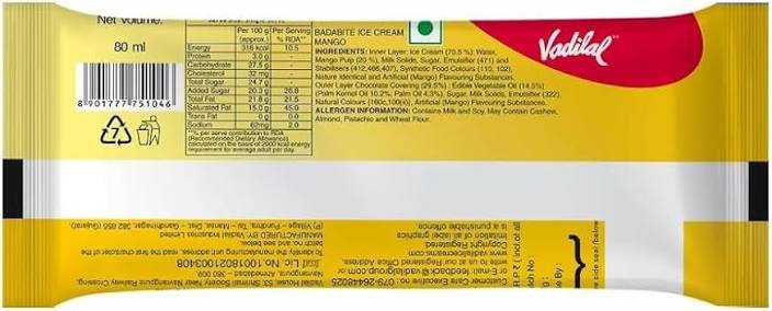 Vadilal Mango Badabite Ice Cream Stick