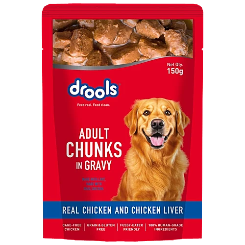 Drools Real Chicken and Chicken Liver Chunks in Gravy Wet Dog Food (Adult)
