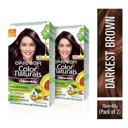 Garnier Color Naturals Creme Hair Colour 70 ml + 60 g (Shade 3 Darkest Brown)