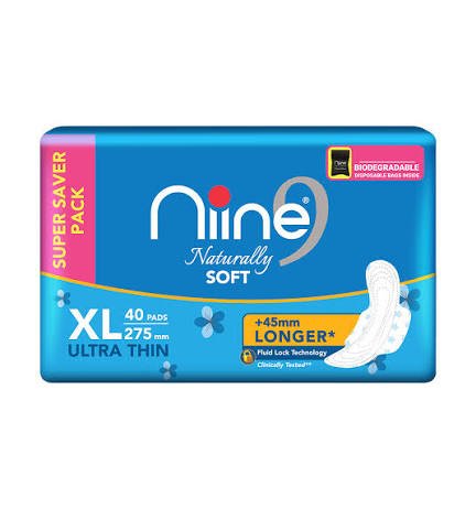 Niine Natural Soft Ultra Thin Sanitary Pads with Disposable Bags - XL
