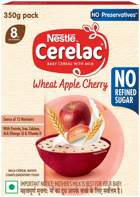 Nestle Cerelac Wheat Apple Cherry From 8 To 24 Months Baby Cereal